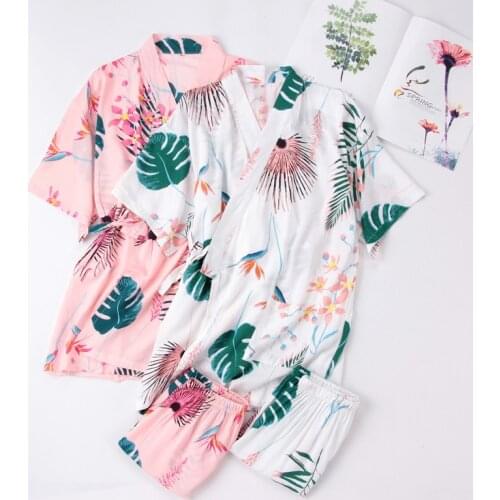 Cotton Silk Sleepwear Set Women Short Sleeved Pyjamas with Shorts Rayon Cardigan Kimono Thin Female Home Wear Two Piece Summer