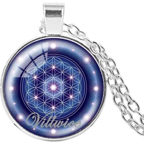 VILLWICE flower of life necklace dark places fractal chakra art picture sacred geometry mandala jewelry women gifts 2018