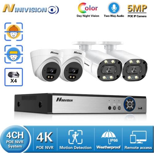 CCTV Security Camera Surveillance System Kit 8MP POE 4CH NVR Outdoor Two-way Audio Color Night Vision 5mp Bullet Camera Set