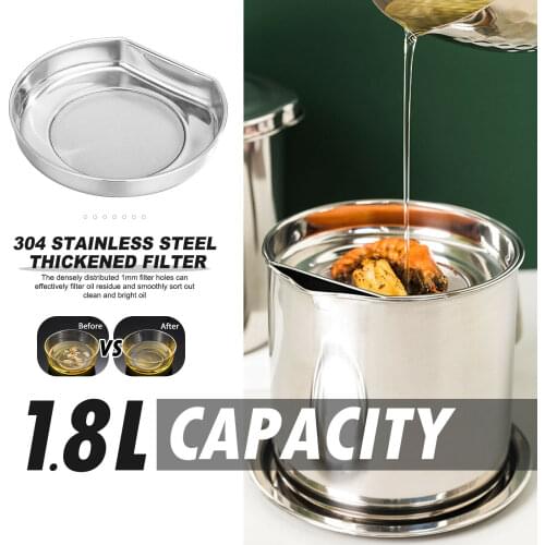 Stainless Steel Grease Strainer Container 1.8L Oil Storage Pot Grease Keeper with Dust-Proof Lid&Easy Grip Handle for Cooking