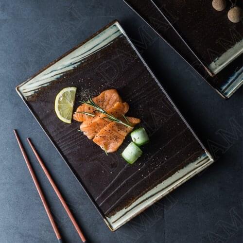 Creativity Ceramic Plate Japanese Firewood Texture Restaurant Sashimi Plates Living Room Sushi Tray Retro Home Kitchen Tableware