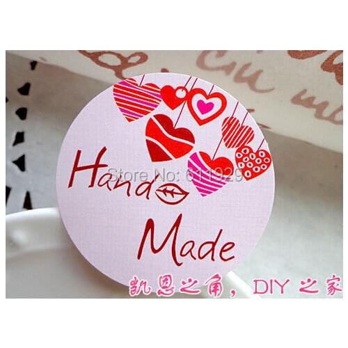 Free shipping round "hand made" seal stickers dia.3.5cm/baking decorated stickers/DIY decoration stickers 300 pcs a lot