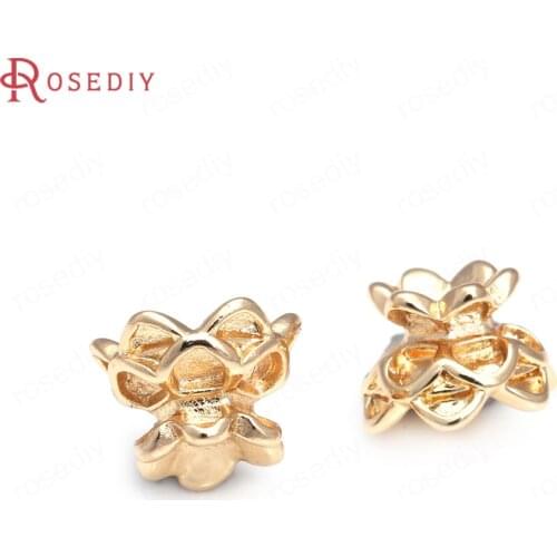 40143)20PCS 24K Champagne Gold Color Brass Double Side Lotus Flower Beads Caps Spacer Beads Jewelry Making Supplies Accessories