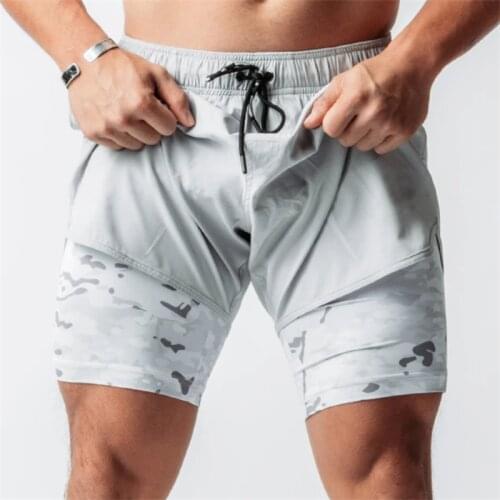 2021 Camo Running Shorts Men 2 In 1 Double-deck Quick Dry GYMS Sport Shorts Fitness Jogging Workout Shorts Men Sports Short Pant