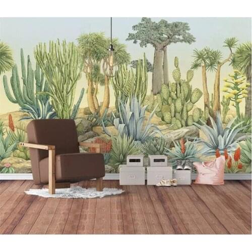 European Style Retro Cactus 3D Mural Wallpaper Living Room TV Sofa Study Background Wall Home Decor Papel De Parede 3 D Paisagem