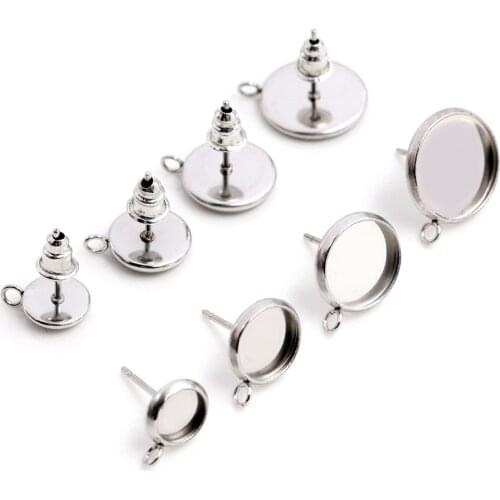 No Fade )6- 12mm 20pcs Stainless Steel Vertical hanging Earring Studs,Earrings Blank/Base,Fit 6- 12mm Glass Cabochons,Buttons