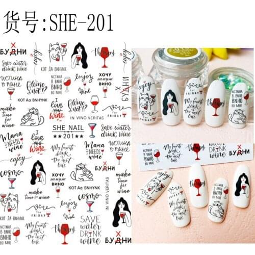 Newest SHE 201 lettering design 3d nail sticker Japan Korea type DIY decal decoration tools for nail accessory