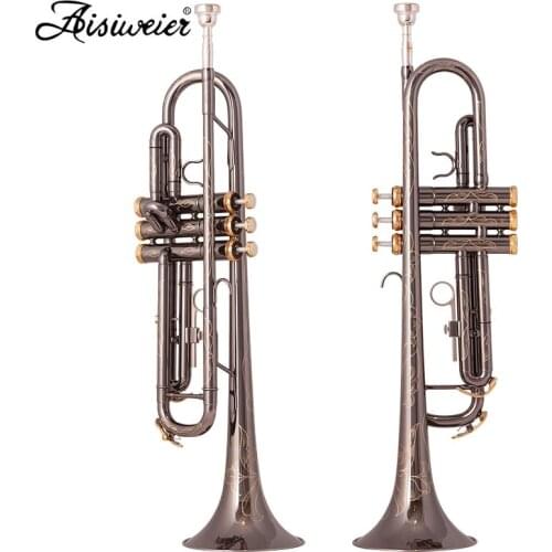 New Sell Professional TR210S Bb Trumpet Black Nickel Gold Plated Yellow Brass Instruments Bb Trumpete Popular Musical Silver