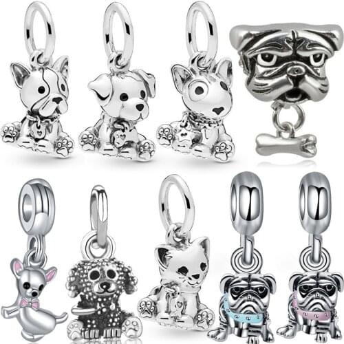 Cute Puppy Dangle Fit Original Pan Charms Bracelet Women Poodle Bulldog Chihuahua Pug Bull Terrier Labrador Dog Beads DIY Bijoux