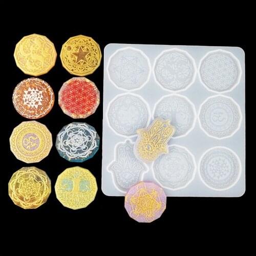 Magic Circle Resin Silicone Mould Necklace Pendant Jewelry Diy Flower of Life Energy Tree Crystal Round Keychain Epoxy Mold