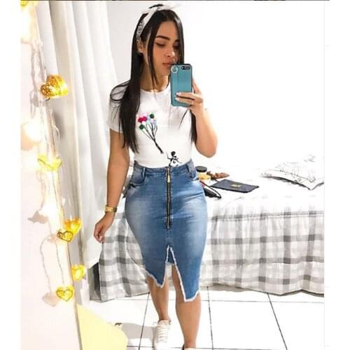 Zipper Women Denim Skirt Split Vintage Tight Ladies Skirt High Quality Explosive Denim Skirt Washed Slimming Fringed Denim Skirt