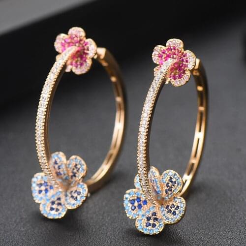 GODKI Jimbora Charms Shiny Round Flowers Luxury Hoop Earrings Statement Accessories for Women Wedding Jewelry Top Qualiy New