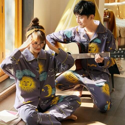 Female Lovers Pajamas Long-sleeved Cotton Mans Or Females Spring And Autumn Leisurewear Suit