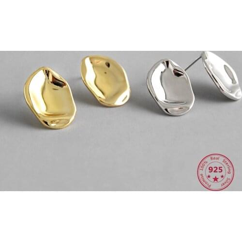 100% 925 Sterling Silver Stud Earrings Simple Trend Style Irregular Gold-plated Temperament Fashion Female Jewelry