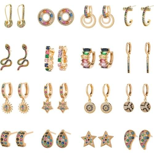 J.Shine 2020 New Rainbow Zircon Drop Earrings Jewelry for Women Charms Geometric Earrings CZ Snake Heart Star Wedding Jewelry