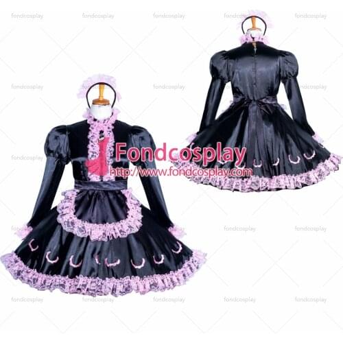 Lockable Satin-Lace sissy maid dress Tailor -Made[G3861]