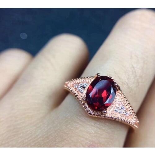 Fashion elegance Rhomboid Natural red garnet gem Ring S925 Silver Natural Gemstone Ring Womens wedding fine gift Rings Jewelry
