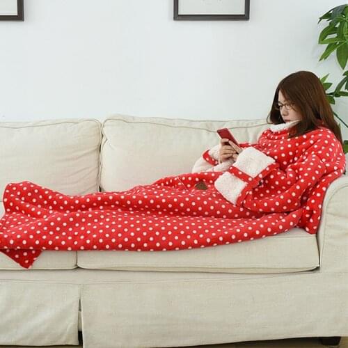 Winter Hooded Pocket Blankets Warm Soft Hoodie Slant Robe Bathrobe Pullover TV Flannel Fleece Blanket Sweatshirt With Sleeves