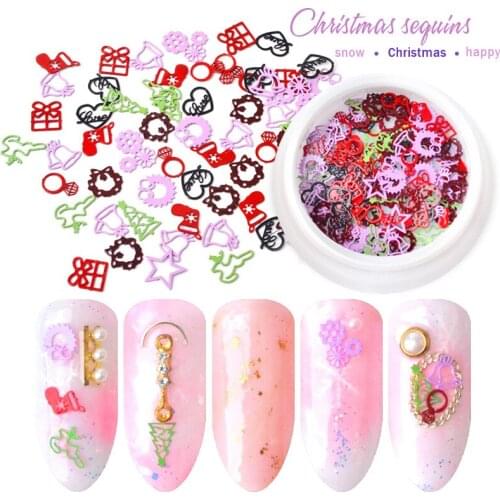 1box Christmas Gold Glitter Nail Art Snowflake Flakes Slice Sequins Mixed Decals DIY 3D Manicure Decorations
