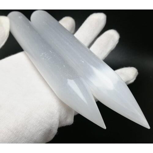 1pc Handmade Natural Slenite Quartz Crystal Healing Massage Wand Health Care Thin Dredge Meridian Acupoint Massager