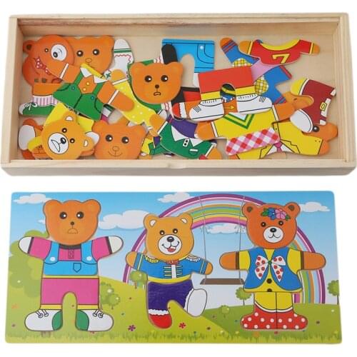 5 Kinds Baby Kids Wooden Toys Dress Up Bear Dressing Jigsaw Puzzle Kids Dress Changing Educational Montessori Toys Children Gift