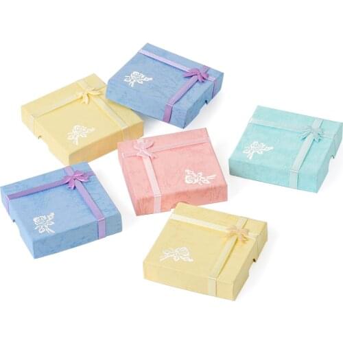 6pcs Square Cardboard Bracelet Gift Boxes Flower Pattern Bracelet Storage Organizer Box Mix Color 9x9x2cm With Sponge