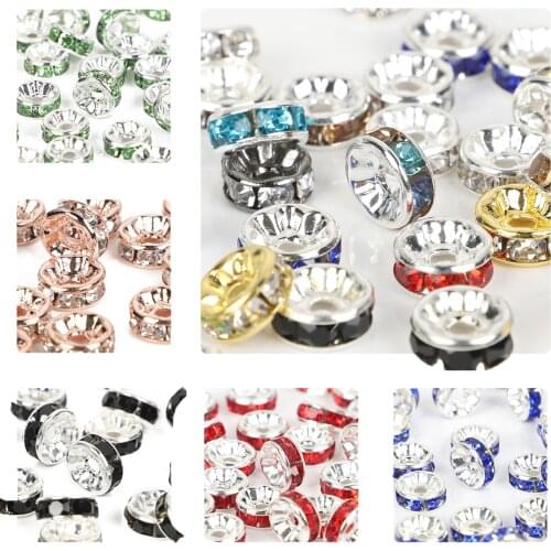 50Pcs 4/6/8/10mm Rhinestone Rondelle Spacer Beads For Jewelry Making Bracelet Necklace DIY Accessories Coper Crystal Beads
