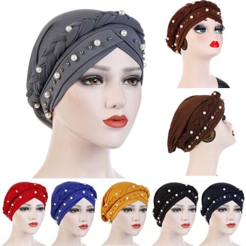 Stretch Cotton Muslim Turban Scarf for Women Islamic Pearl Inner Hijab Turban Cap Headwear Arab Wrap Head Scarf Hair Accessories