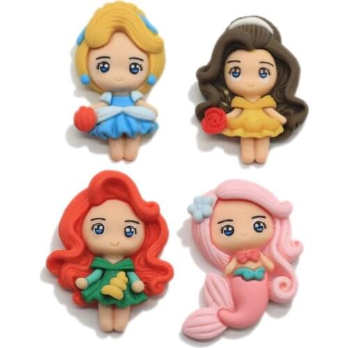 20/50pcs Kawaii Resin Cartoon Princess Flatback Anime Character Girls Figurines Bow Embellishment Hair Bow Center Jewelry Craft