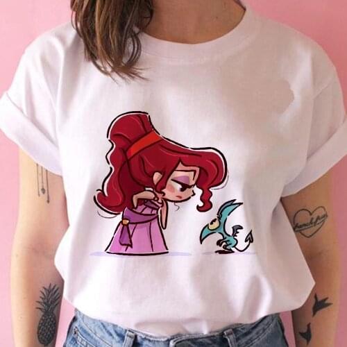 Disney Women T Shirt Aesthetic Round Neck T-shirt Meg Princess Printed Short Sleeve Hipster Fashion Oversized Vogue Tshirt