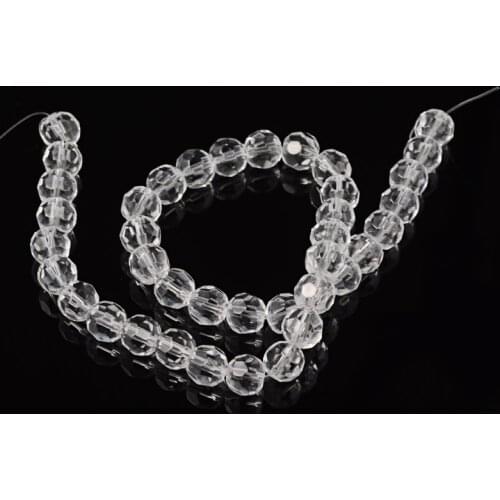 Half-Handmade Faceted Transparent Glass Round Beads Strands, Clear, 8mm, Hole: 1mm; about 43pcs/strand, 13.4"