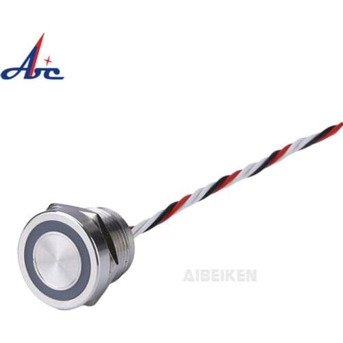 IP68 waterproof 16mm RGB Ring LED flat head momentary piezo stainless switch with wire