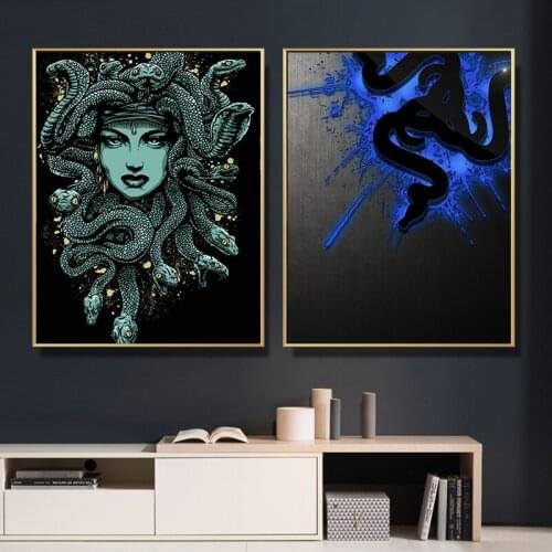 Canvas Painting Wall Art Medusa Head Blue abstract Picture Posters HD Modern Classical print Decorative Paintings