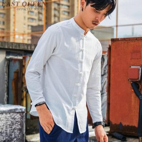 Chinese Shirt Men 2019 Spring Cotton Linen Oriental Clothes Men Japanese Style Shirts Solid Color Mens Hemp Clothing KK2886