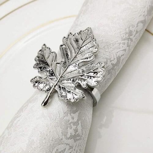 Maple Napkin Ring,Autumn Napkin Ring,Alloy Napkin Holder,for Thanksgiving,Autumn Theme Party Table Decoration Silver-ABUX