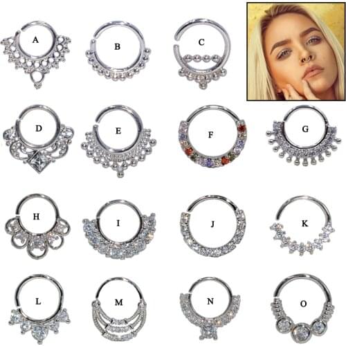 1PC Cz Septo Nose Hoop Nostril Ring Daith Gem Cartilage Tragus Piercing Ear Septum Helix Clicker Rings Conch Rook Piercing