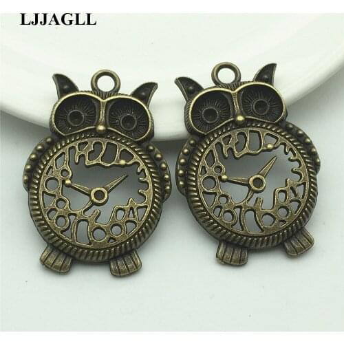 LJJAGLL 3pcs Metal Antique Bronze 32*47mm Steampunk Big Owl Shape Clock Charm Clock Animal Pendant Diy Jewelry Findings AZB003
