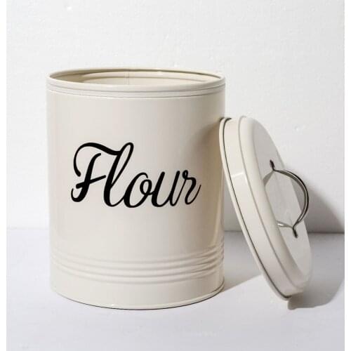 Vintage Style Metal Food Flour Storage Tin Jar 5L Container, Airtight Sealed Lid with Scoop