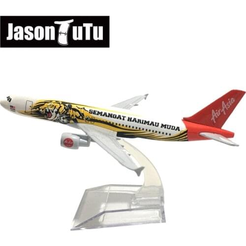 JASON TUTU 16cm AirAsia Tiger Airbus A320 Airplane Model Plane Model Aircraft Diecast Metal 1/400 Scale Planes Factory wholesale