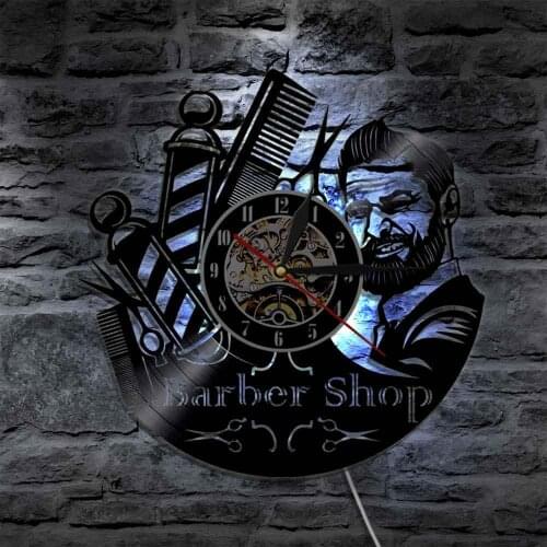 Barbers Pole Vinyl Record Wall Clock Barber Shop Sign Wall Clock Hair Salon Stylist Hair Tools Scissors Barber Shop Artwork Gift