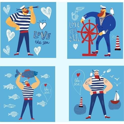 Sailing Sailor Digital Blue Poster Wall Art Modern Canvas Painting Nursery Printmaking Child Boy Bedroom Nordic Home Decoration