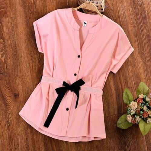 Casual Lacing Blouse Femme Tops Plus Size New Summer Korea Fashion Women Short Sleeve V-Neck White Shirts All-Matched