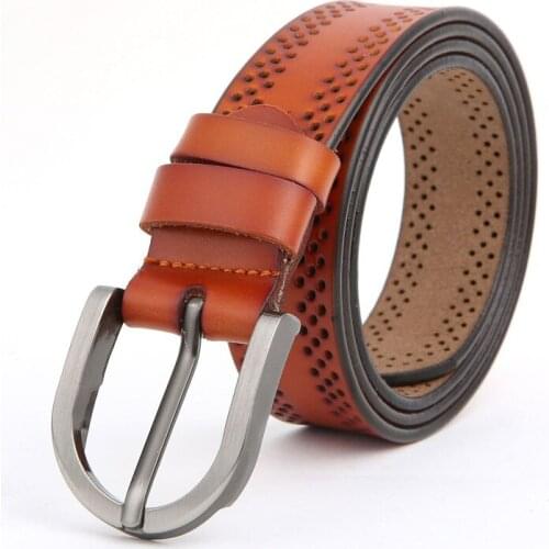 Fashion Genuine Leather Thin Belts For Women Luxury Silver Pin Buckle Belt High Quality Designer Cowhide Casual Hollow Out Strap