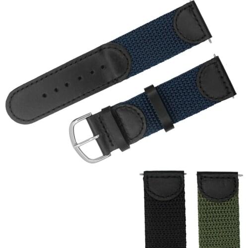 YQI 22mm Italian Oil Genuine Leather Joint Nylon Watch Band Strap Men Watchband Stainless Steel Buckle for Watches Black