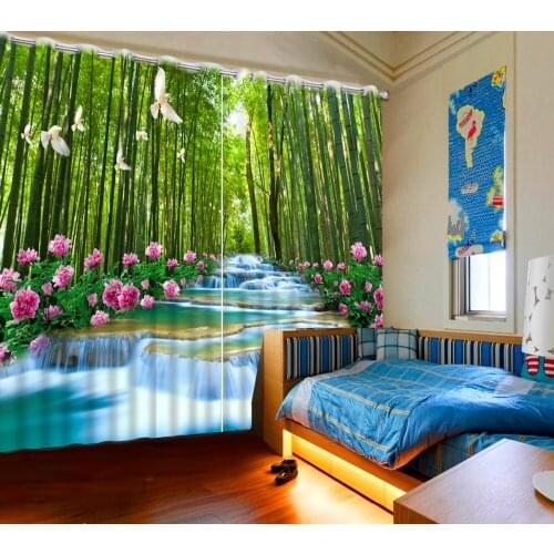 Luxury 3D Blackout Window Curtains Natural bamboo flowers White Dove Creek Natural Beautiful Blackout Shade Window Curtains