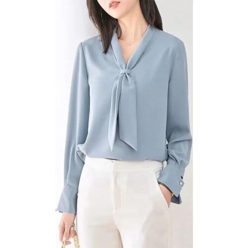 French ribbon shirt womens design sense niche top 2021 spring and summer new white chiffon shirt women shirts blouses