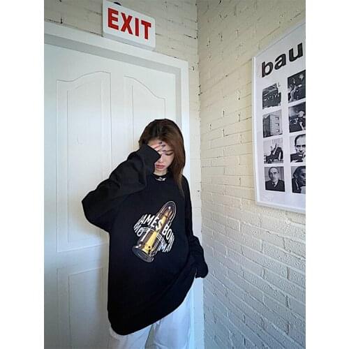 Dark country oversize casual printing loose and versatile long sleeve round neck sweatshirts fried Street mens and womens