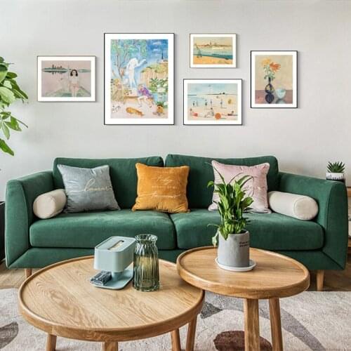 Vintage Sandbeach Playing Poster Take Holiday Art Prints Flower Wall Art Canvas Painting Nordic Picture Living Room Decoration