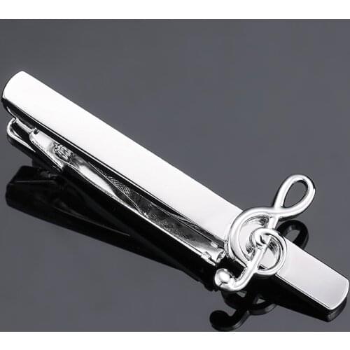 High quality novelty Mens silvery music Tie Clip Clamp Metal Necktie Bar Clasp Neck Tie Pin Wedding Business Favor Gifts