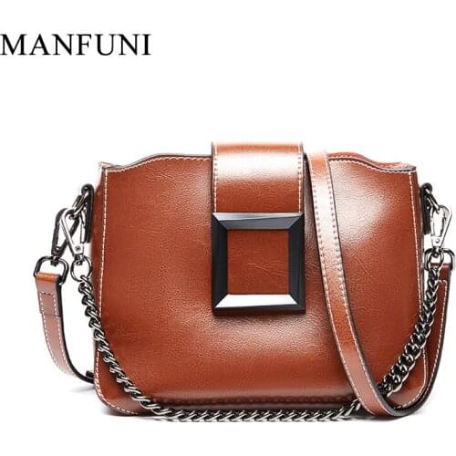 New Fashion Handbag 100% Genuine Leather Retro Women Messenger Bag Simple Chain Small Flap Crossbody Bag Shoulder Bag Tote Purse